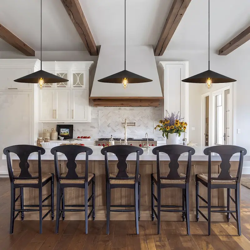 Farmhouse Single Rustic Pendant Light Black Kitchen Island Light - W25.6