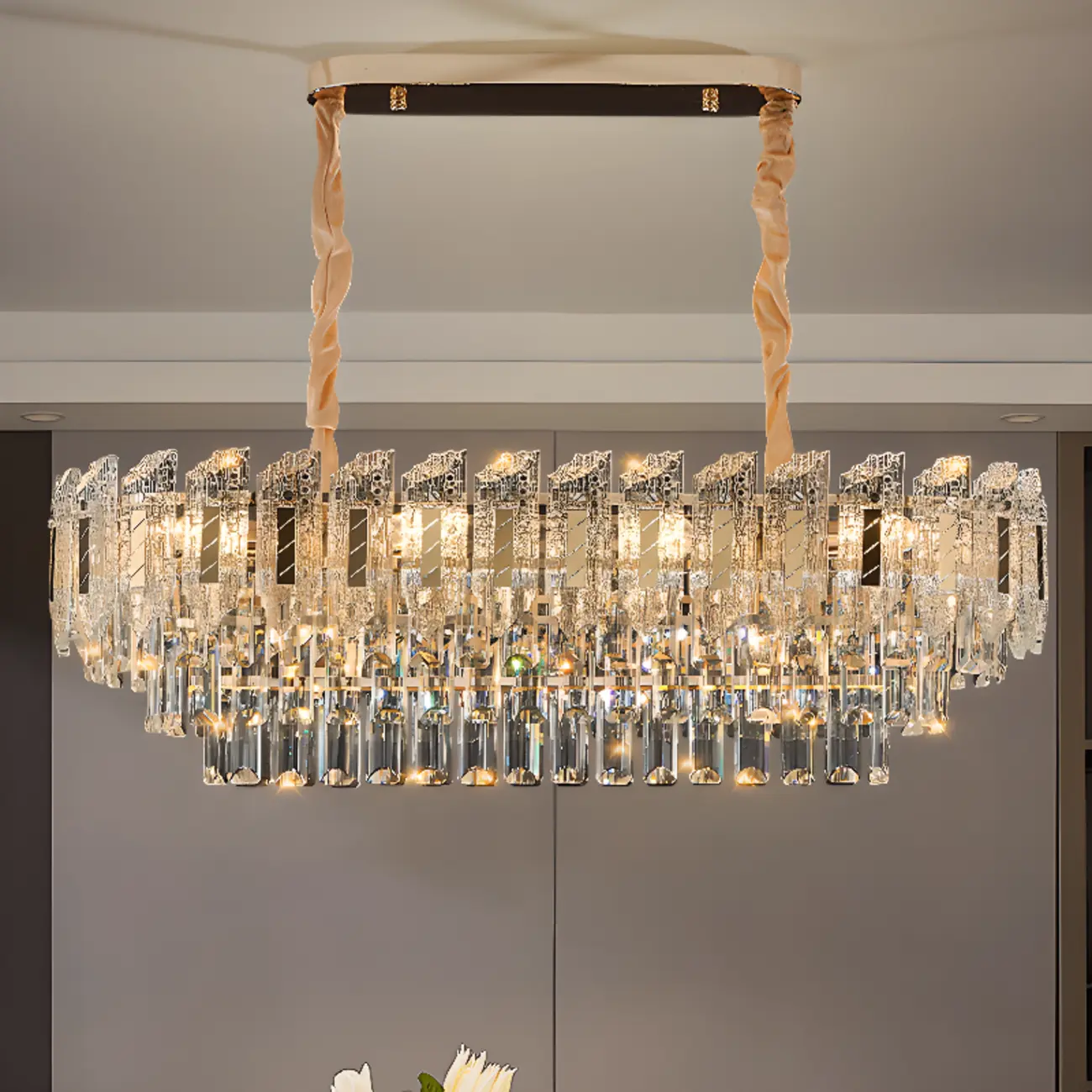 Luxurious 2 Tiers Round Gold Crystal Chandelier