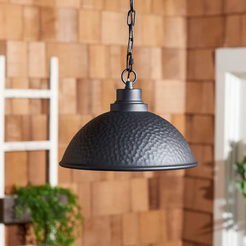 SAFAVIEH Lighting Mirjan 12  Rustic Outdoor Pendant - 12  W x 12  D x 55  H - Black - 12Wx12Dx55H