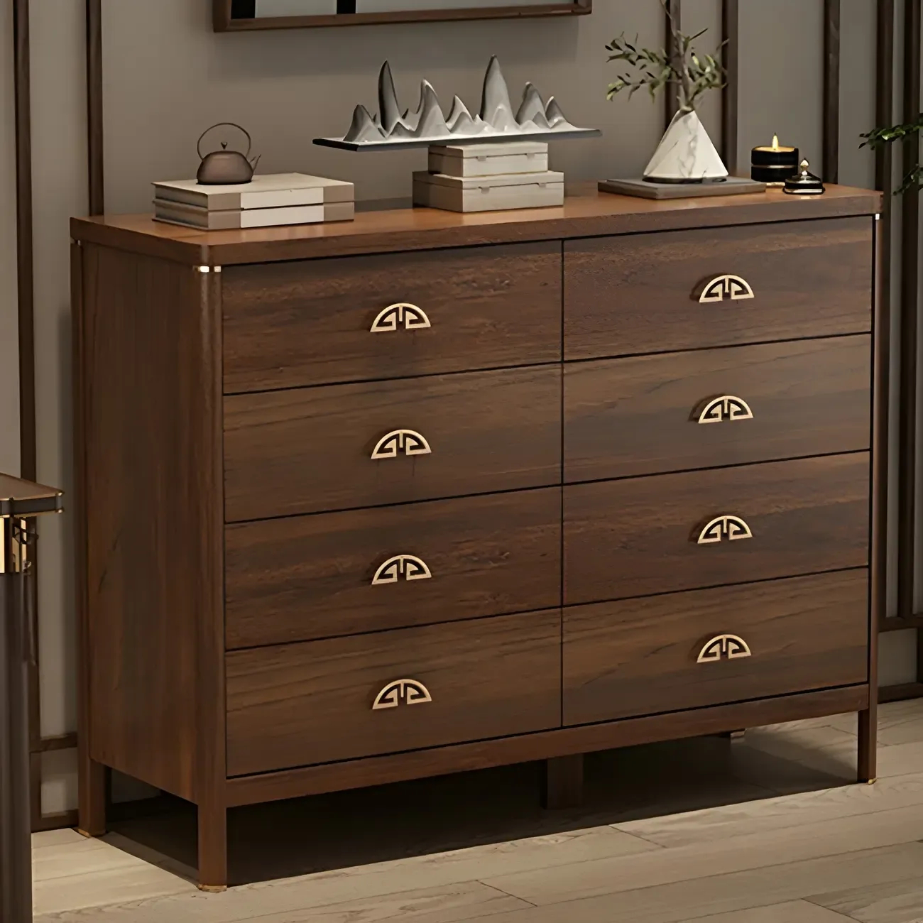 Traditional Brown Wooden Double Dresser with Soft Close Drawers
