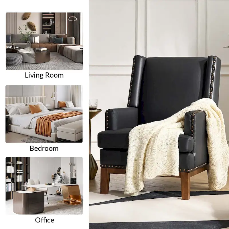 Lourdes Genuine Leather Armchair with Solid Wood Frame and Removable Seat Cushion by HULALA HOME