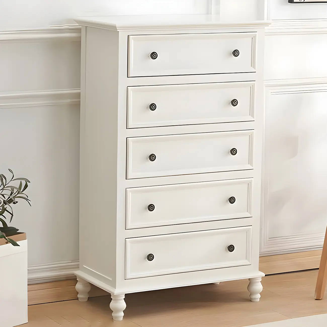 Elegant Classic Lacquered White Brown Wooden Storage Chest