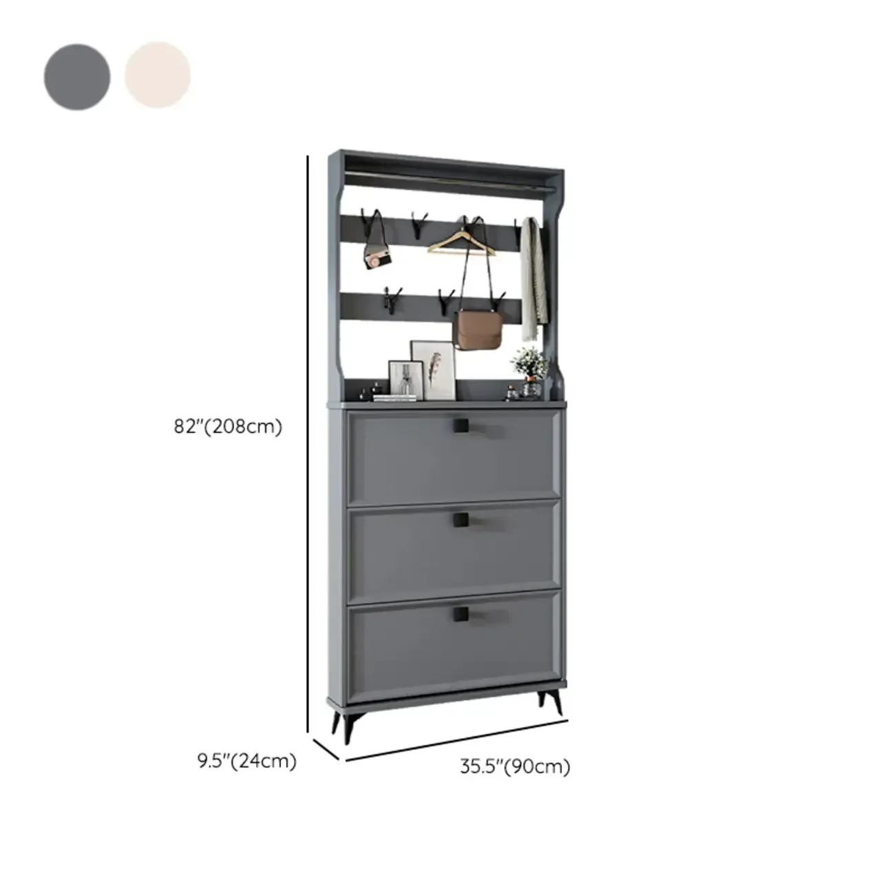 Drop-Front Adjustable Modern White Wood Narrow Shoe Cabinet