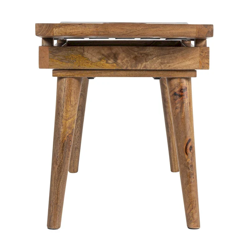 Mango Wood Stool with Woven Leather Top