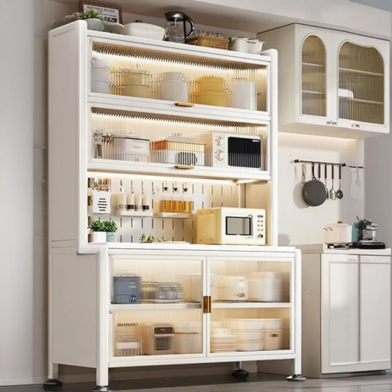 Modern Metal Buffet with Stone Countertop Narrow Design