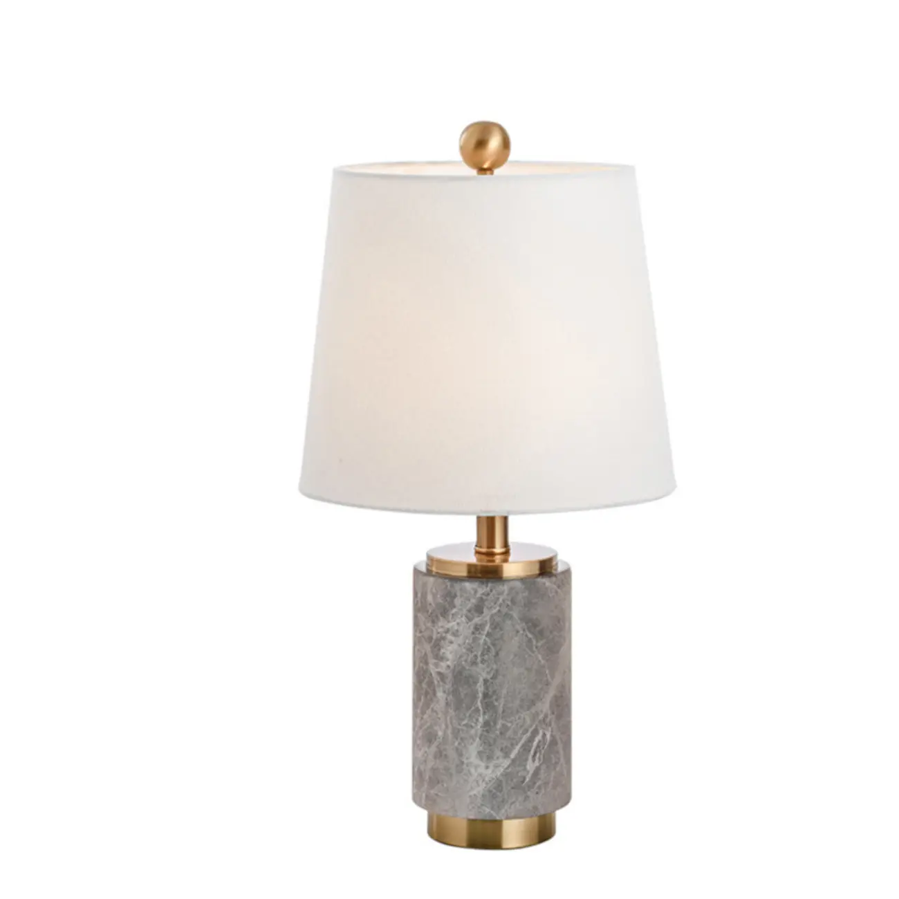 Modern Cylinder Stone Table Lamp with Fabric Shade