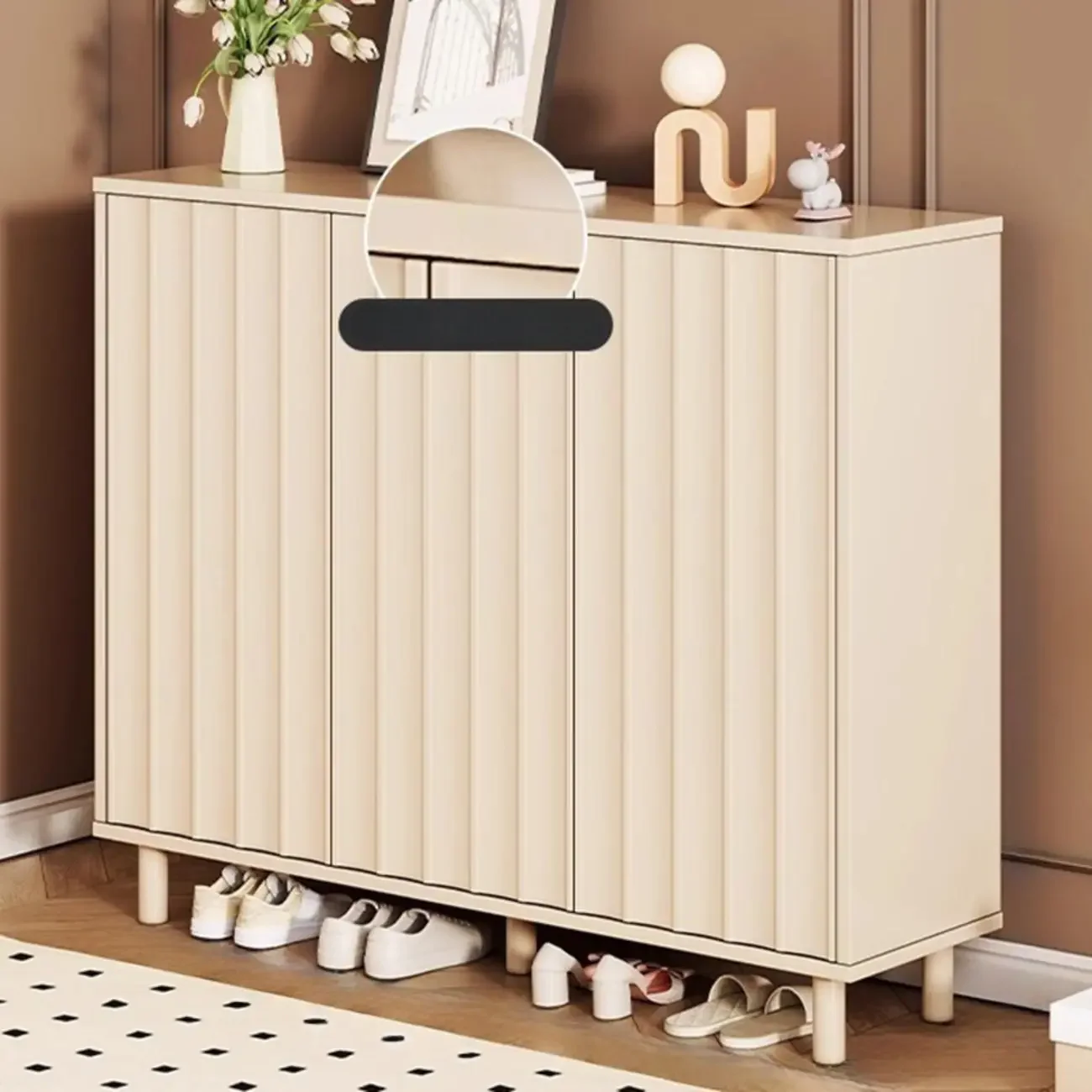 Modern White Closed Back Adjustable Wooden Shoe Cabinet