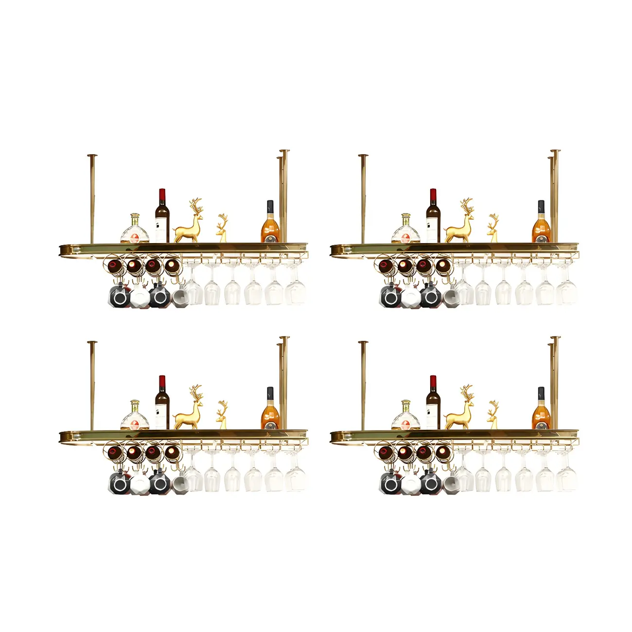 Modern Gold Metal Wine Rack with Glass Holder
