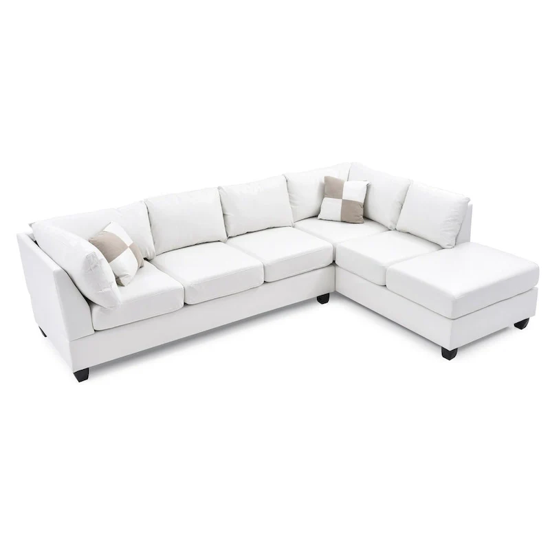 Malone 111 in. Faux Leather 4-Seater Sectional Sofa with 2-Throw Pillow - 111L x 78W x 34H