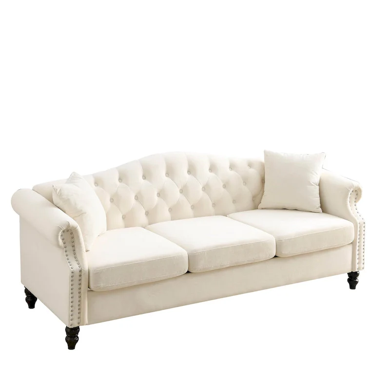2-Pieces 6-Seat Velvet Chesterfield Sofa Set (Two 3-Seaters) with Tufted Back & Nailhead Trim