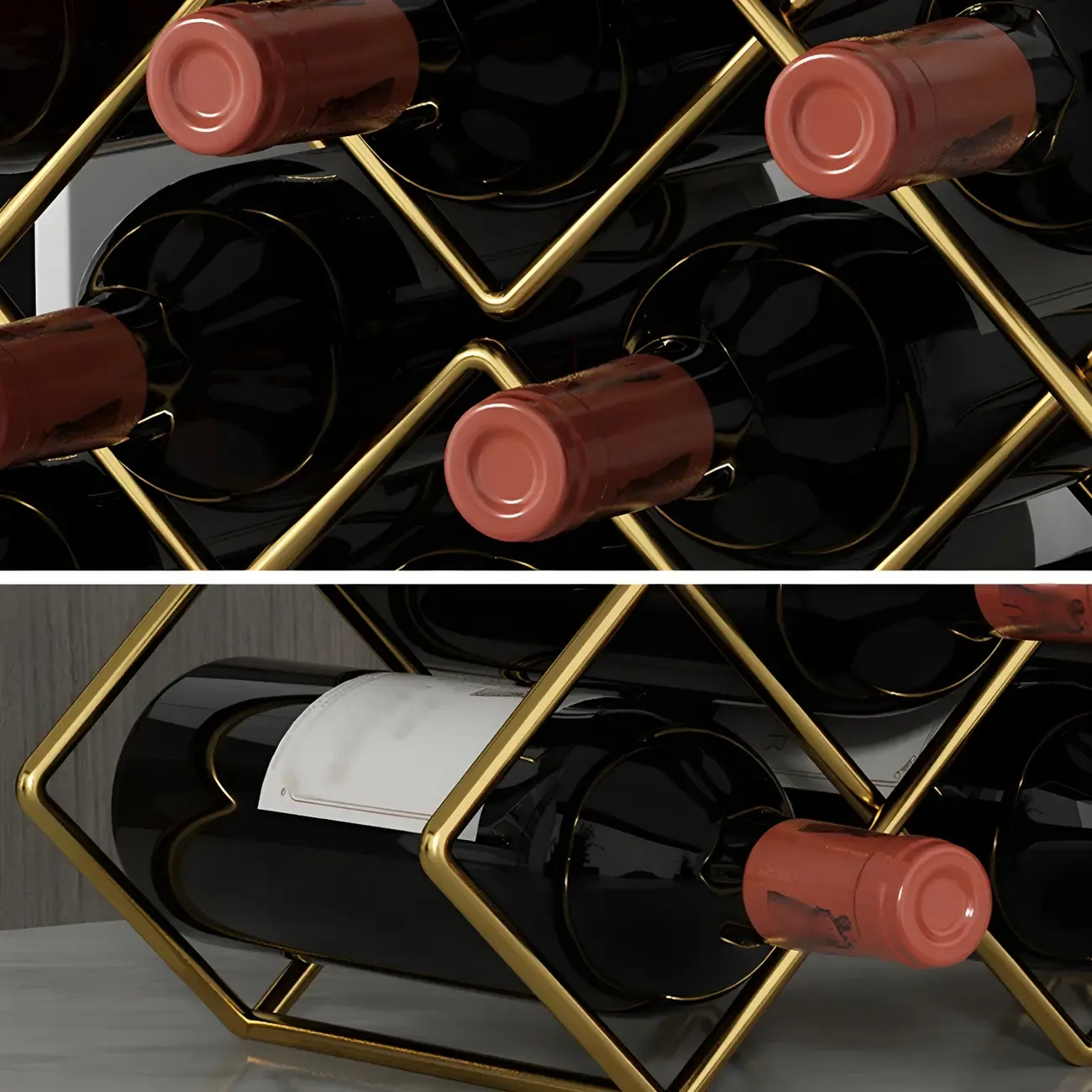 Tabletop Gold Metal Stackable Wine Bottle Rack