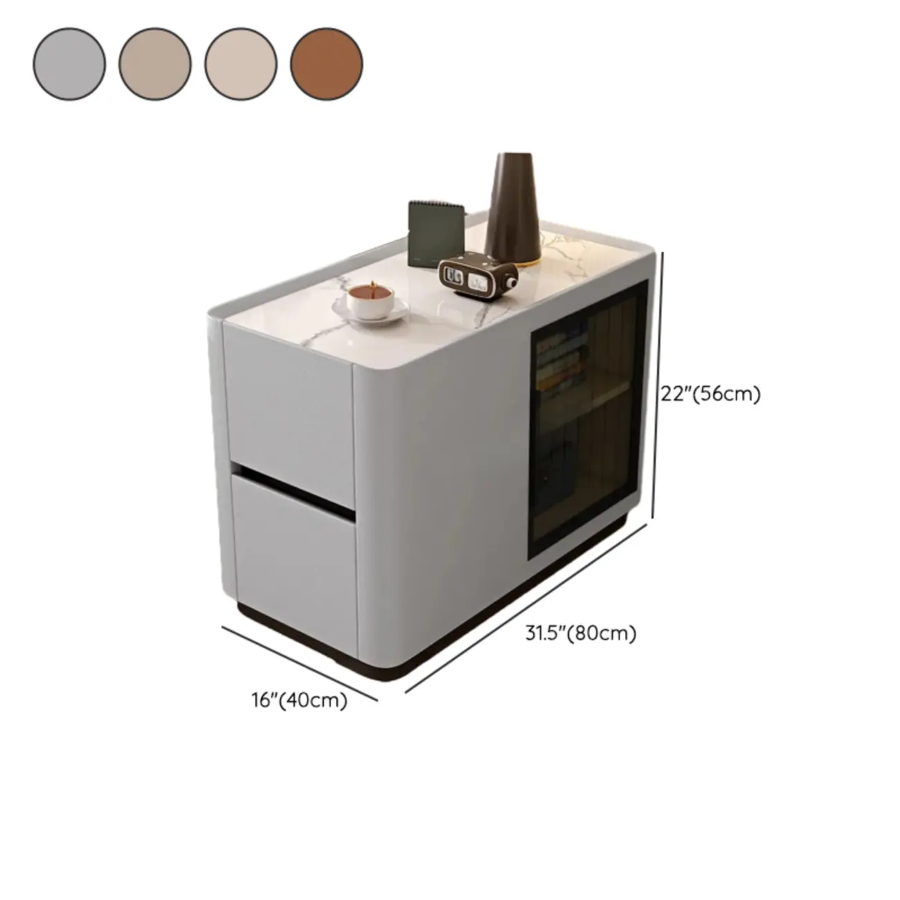 Elegant Rectangular End Table Marble Top and Leather Body