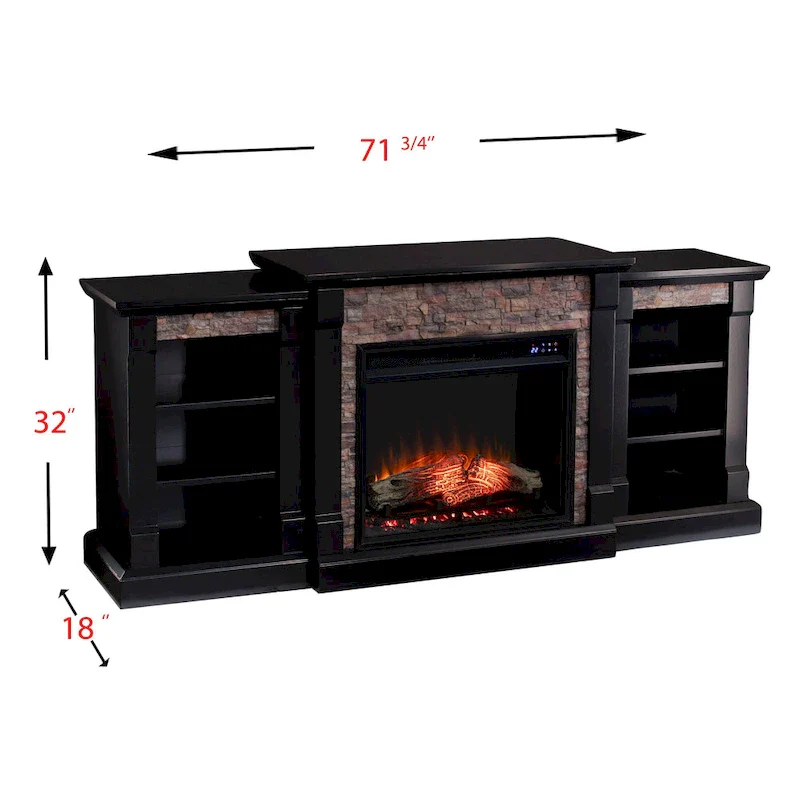 SEI Furniture Hay River Black Electric Fireplace with Bookcases