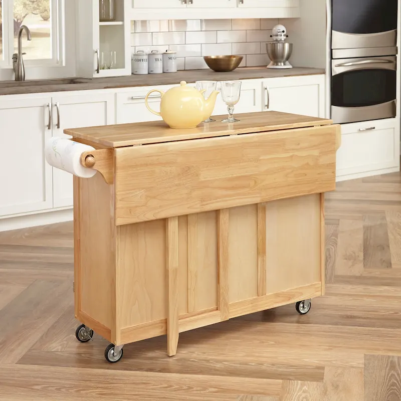 Natural Wood Kitchen Cart with Breakfast Bar