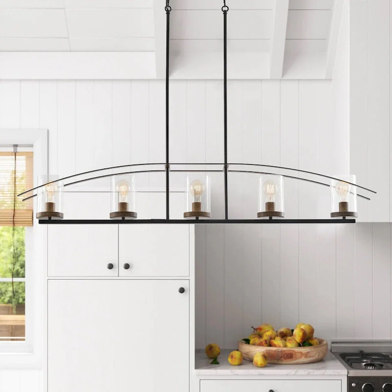5-Lights Arch Dimmable Glass Adjustable Chandelier Kitchen Island Lights - 52.7 D6.7 W80.6 H (Adjustable)