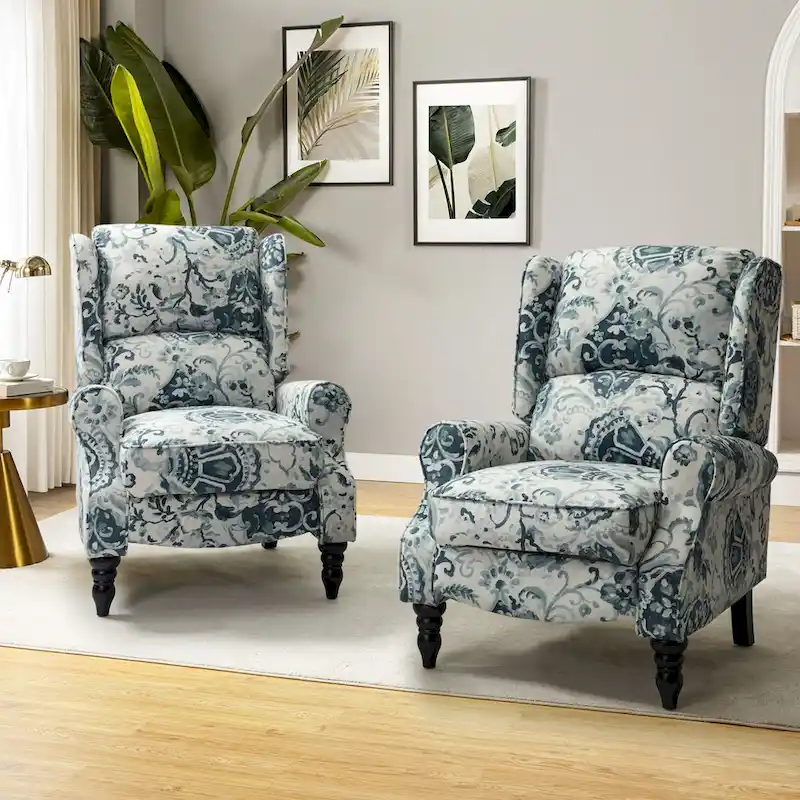 Olympus Upholstered Classic Manual Wingback Recliner with Solid Wood Legs Set of 2 by HULALA HOME