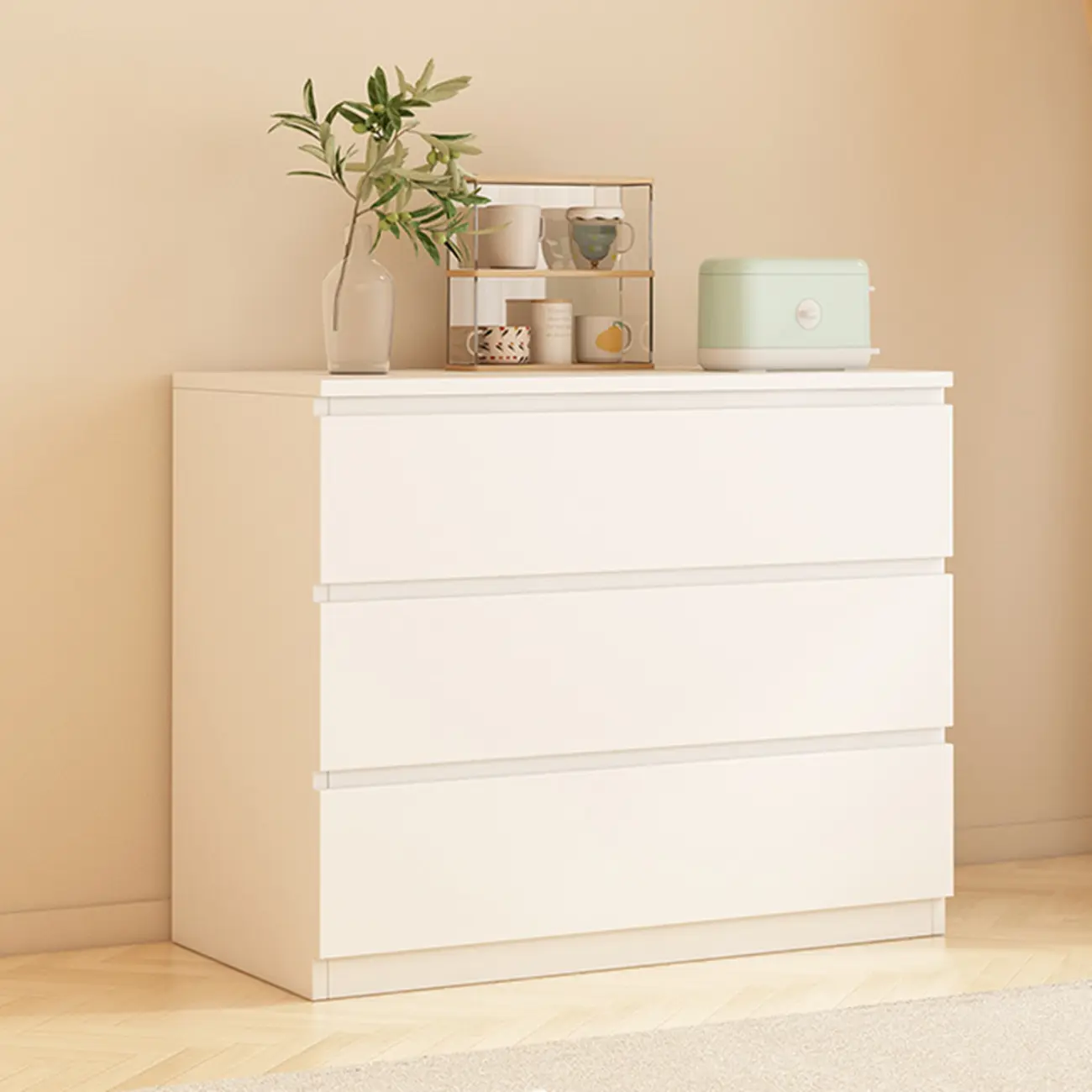 White Wooden Rectangle Accent Cabinet for Living Room Decor