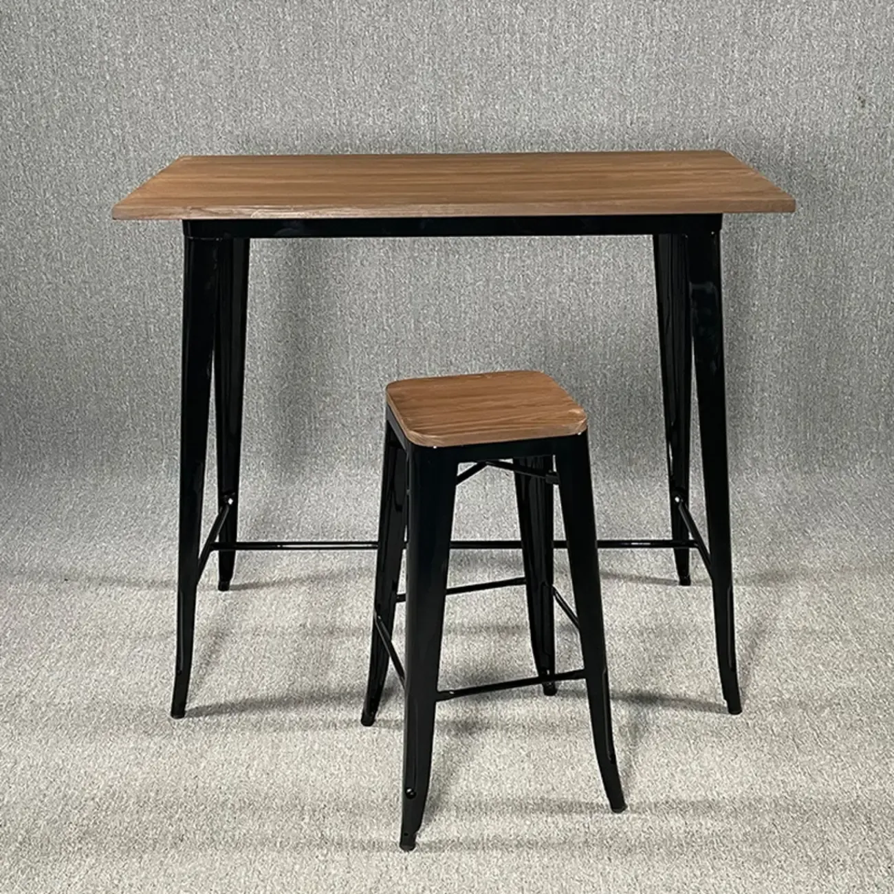 Industrial Brown Wood Black Metal Bar Tables