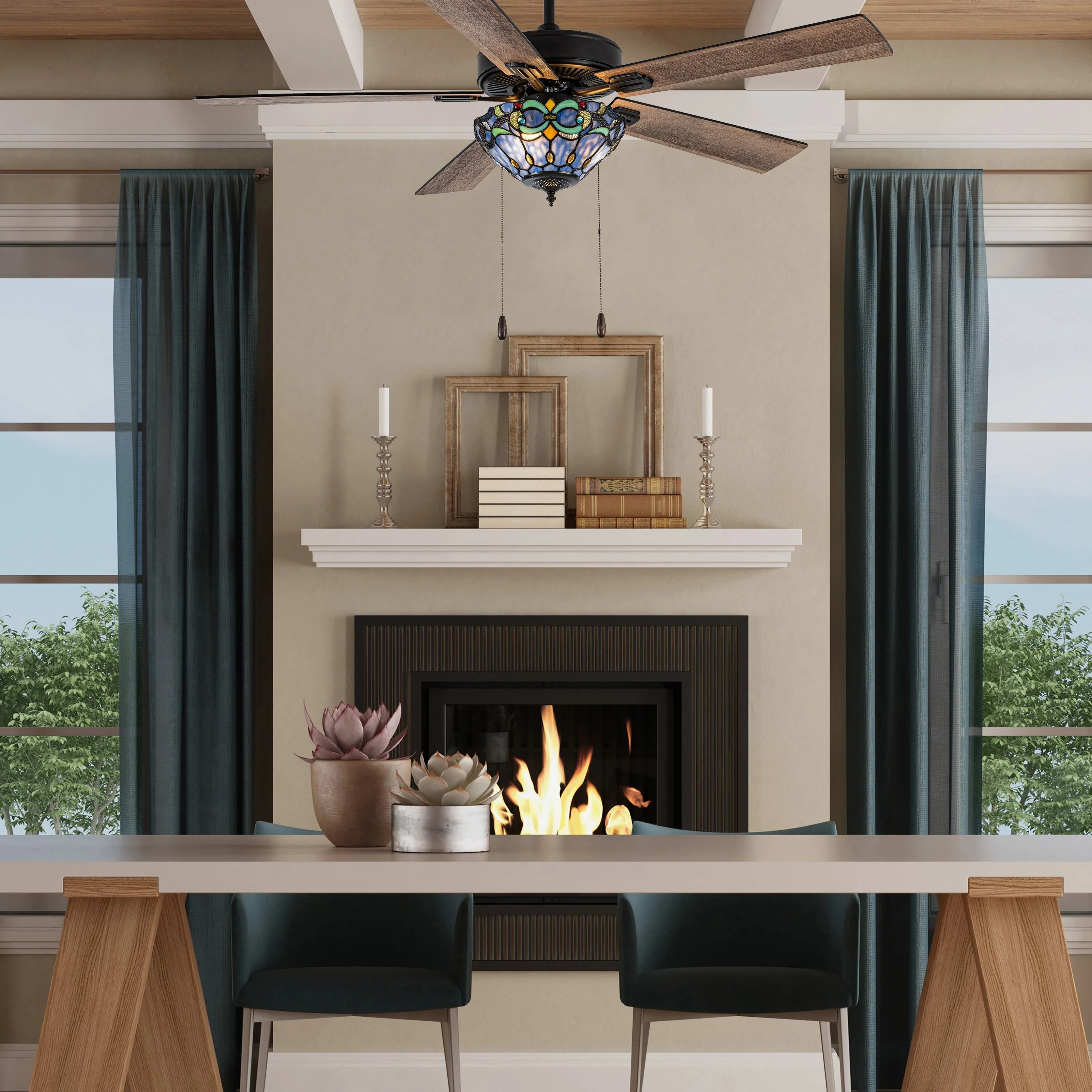 Della River of Goods Oil-Rubbed Bronze and Stained Glass 52-Inch 3-Light Remote-Controlled Ceiling Fan