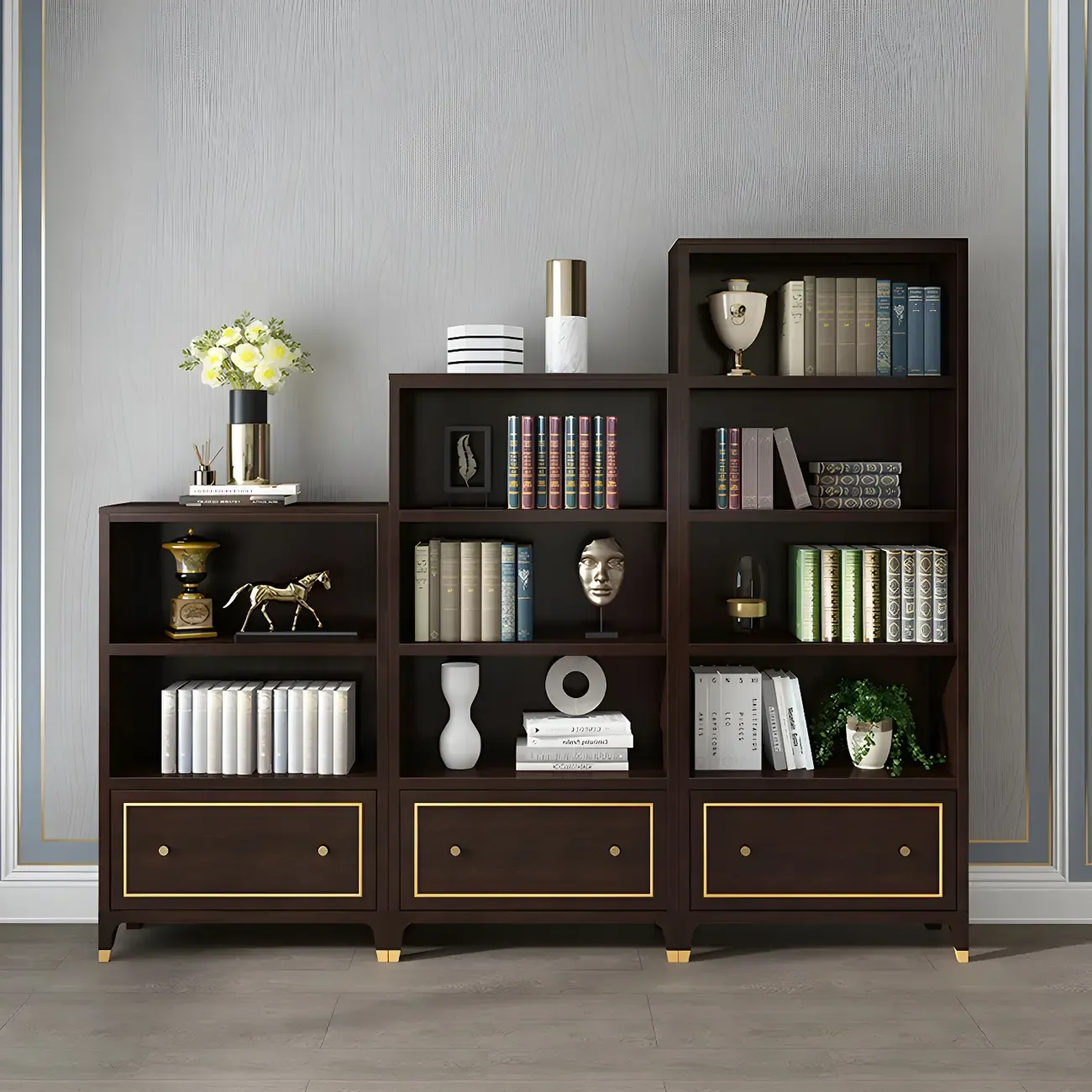 Modern Beech Wood Bookcase with Drawer for Office
