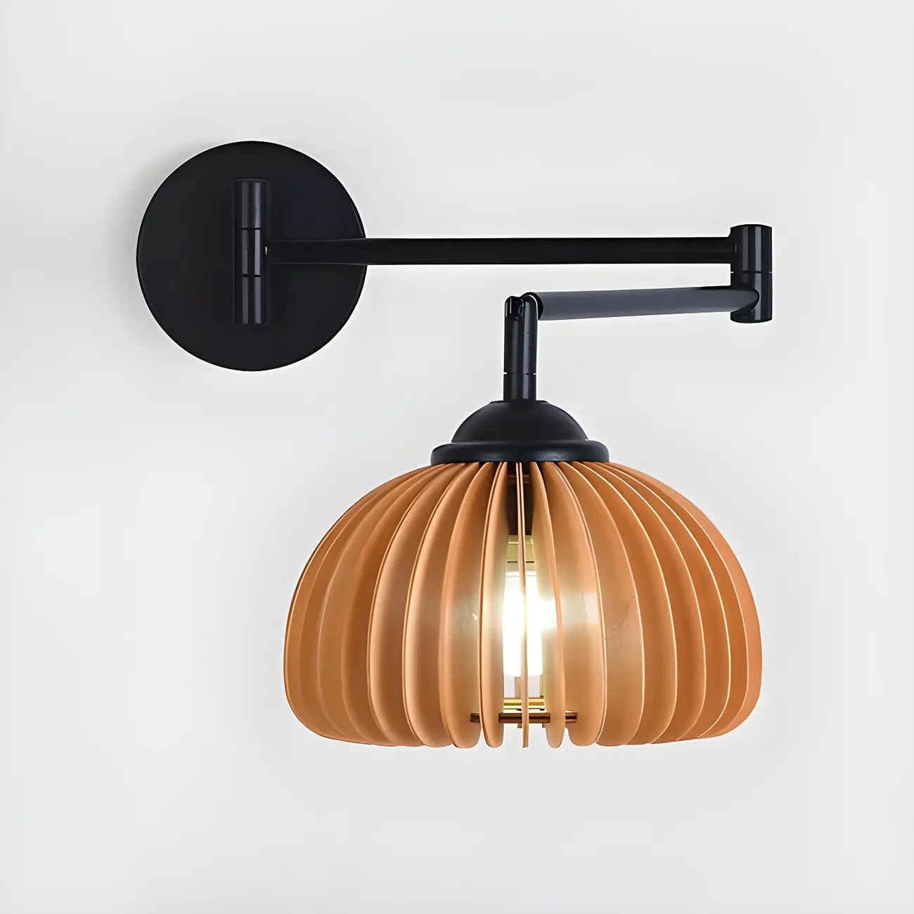 Vintage Walnut Swing Arm Wall Light with Wooden Shade