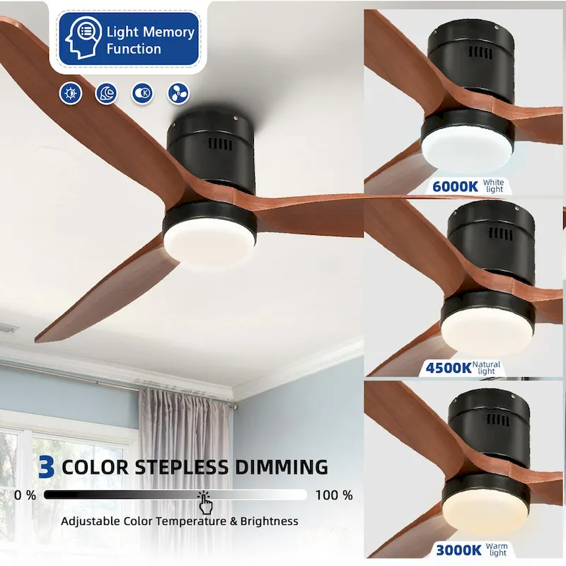 Moasis 52 Inch Flush Mount Ceiling Fan with Light and Remote Control,Low Profile Smart Ceiling Fan