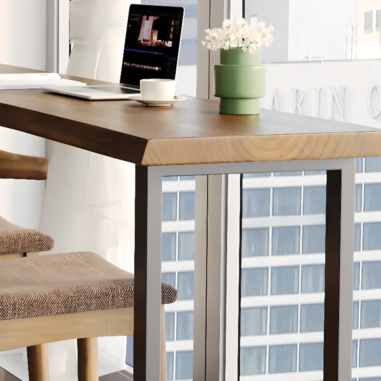 Rectangle Wooden Bar Height Table Metal Sled Base