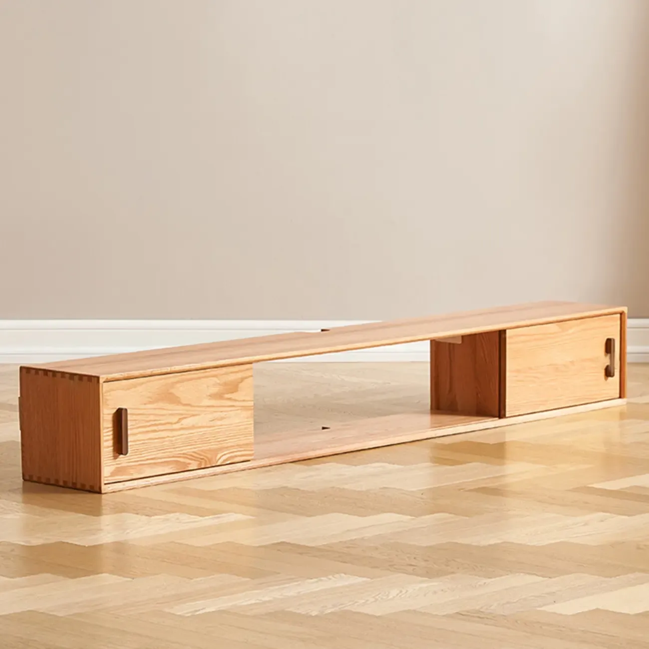 Natural Wood Wall Mount TV Stand Entertainment Center