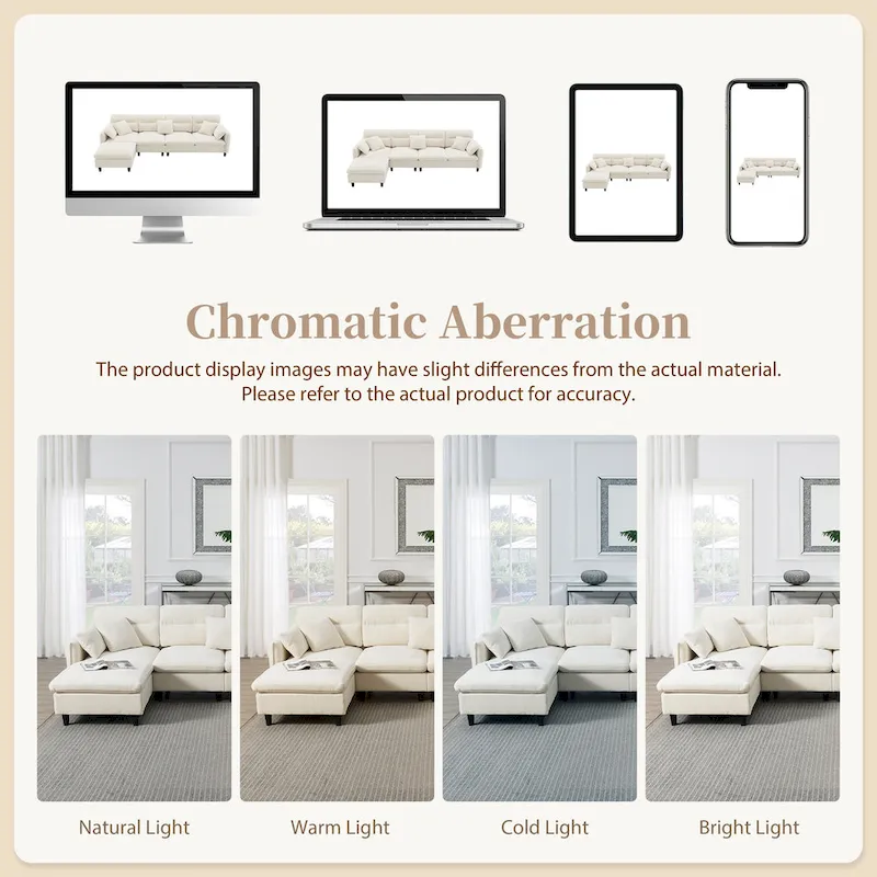 110 Modern L-Shaped Convertible 5-Seat Sectional Sofa with Removable Ottoman and 5 Cushions, Plush Chenille Fabric