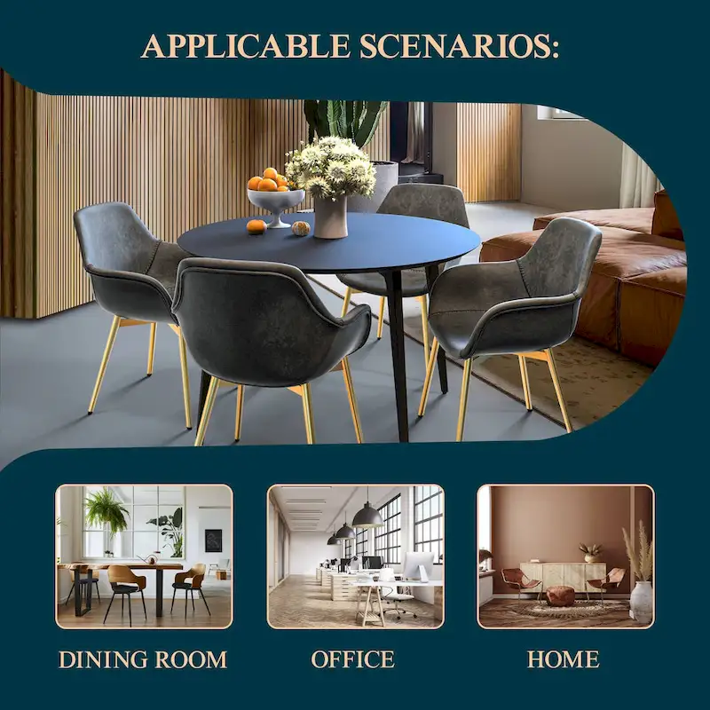 LeisureMod Dining Arm Chair w/ Gold Metal Legs Set of 2 - Light Brown - 24.5Dx25.2Wx33H