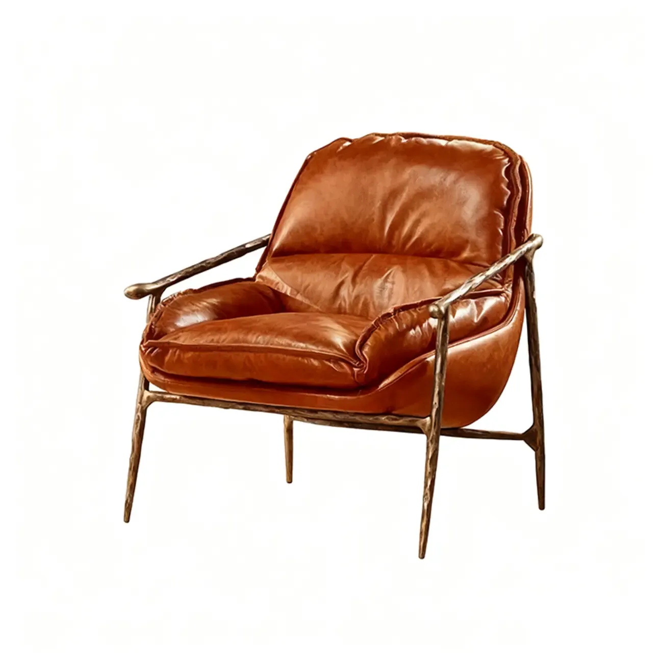 Mid-Century Modern Genuine Leather Accent Armchair