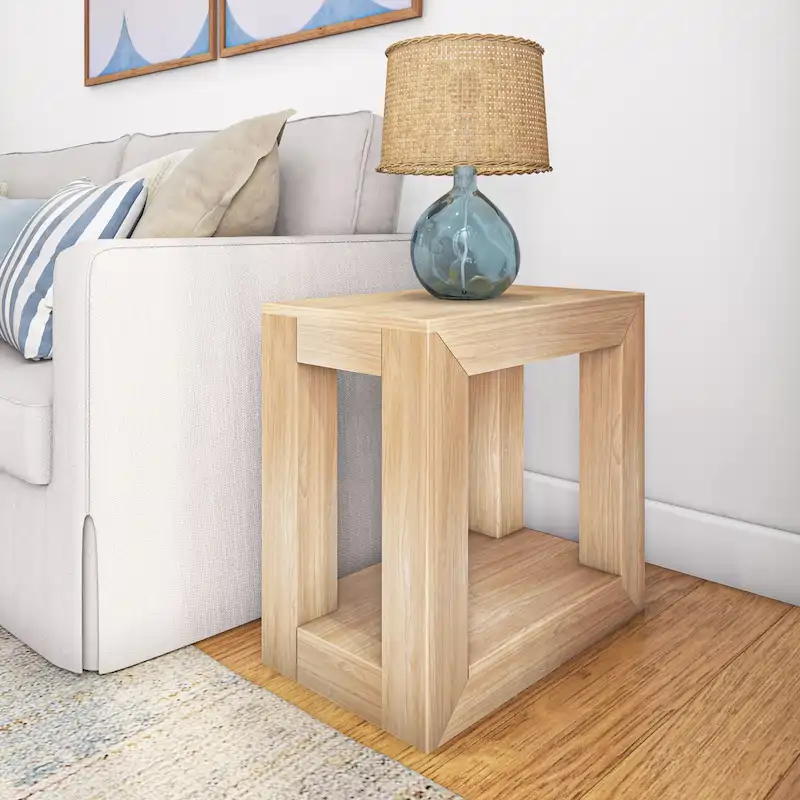 Plank and Beam Modern Rectangular Side Table with Shelf