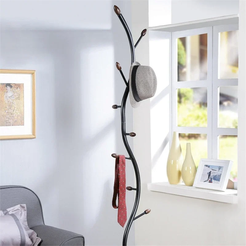Metal Branch Design Standing Coat Rack with 9 Hooks