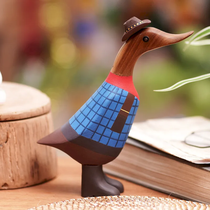 Novica Handmade Wrangler Duck Wood Sculpture