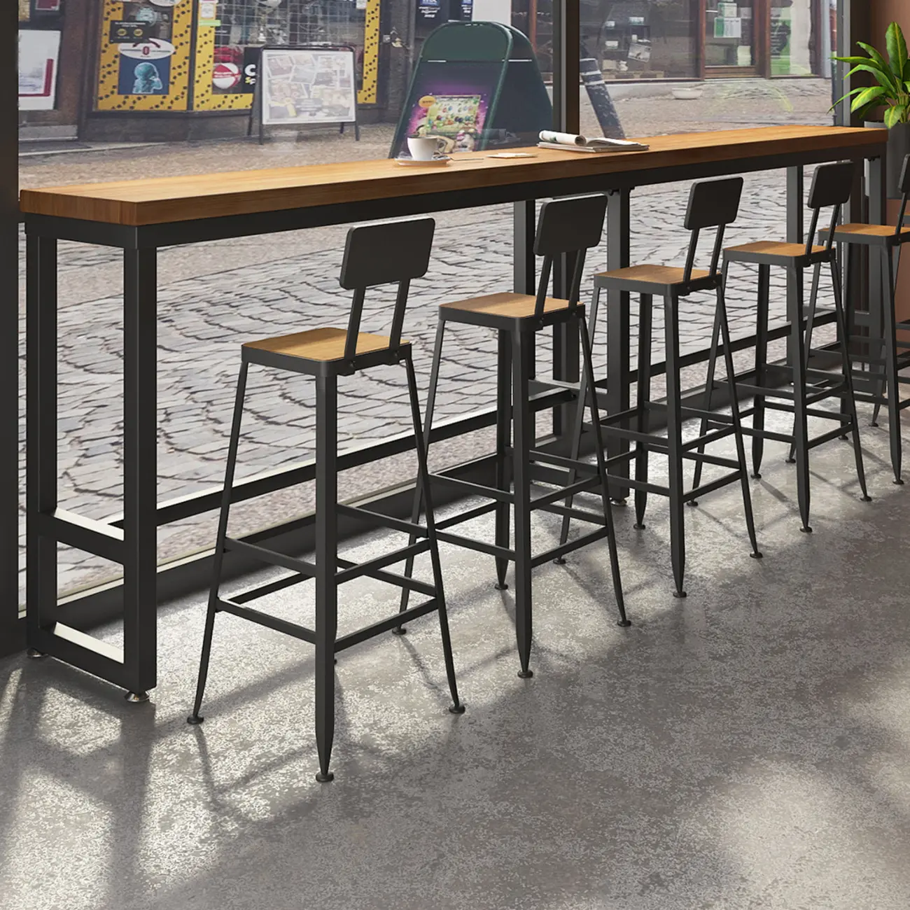 Industrial Solid Wood Bar Set with Metal Legs