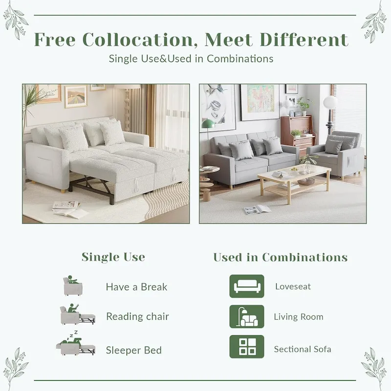 AECOJOY 3-in-1 Sofa Bed Double Sleeper Chair Bed