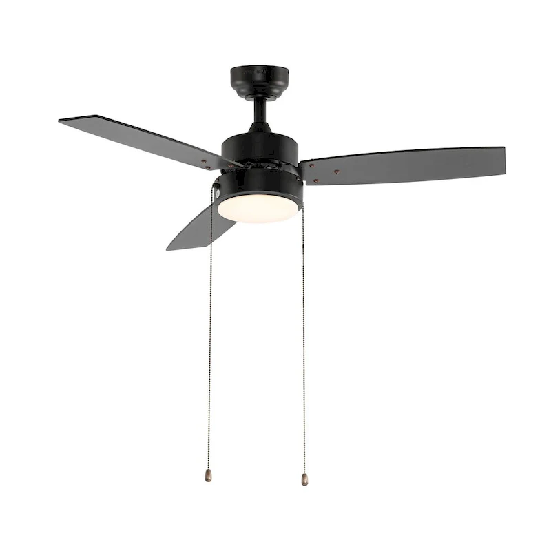 Chloe 42  1-Light Modern 3-Speed Iron Height Adjustable Integrated LED Ceiling Fan with Pull Chains, Black, by JONATHAN Y