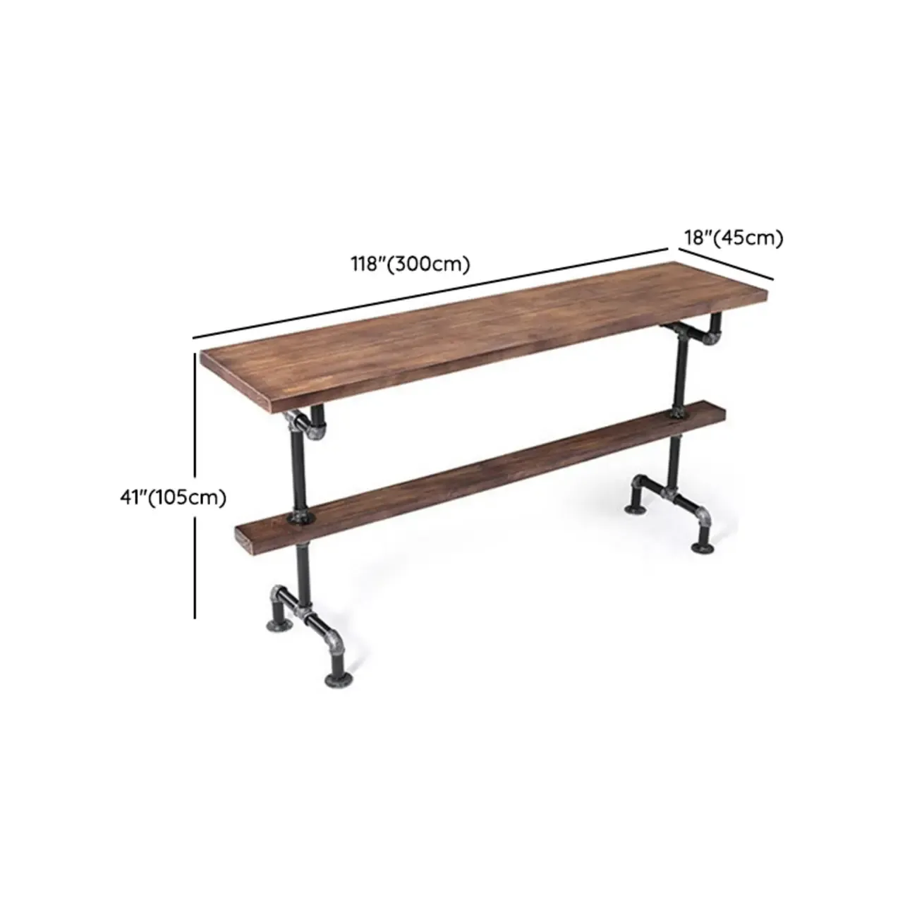 Rectangle Distressed Brown Wood Bar Table With Footrest