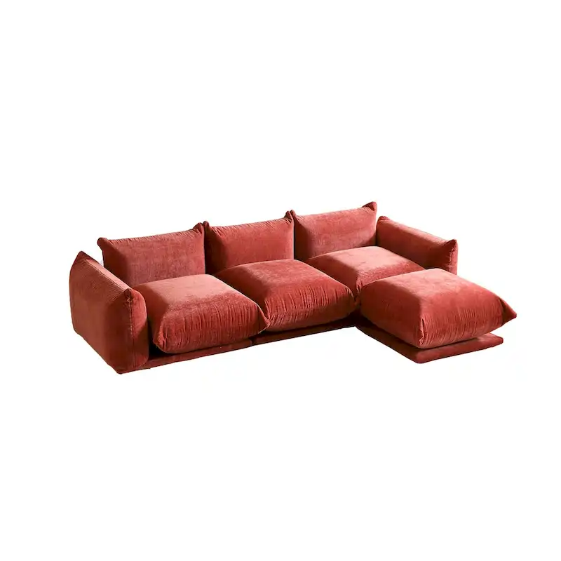 104 L-shape Chenille Modular Sofa Modern Sectional Semi-firm Sofa Couch with Ottoman