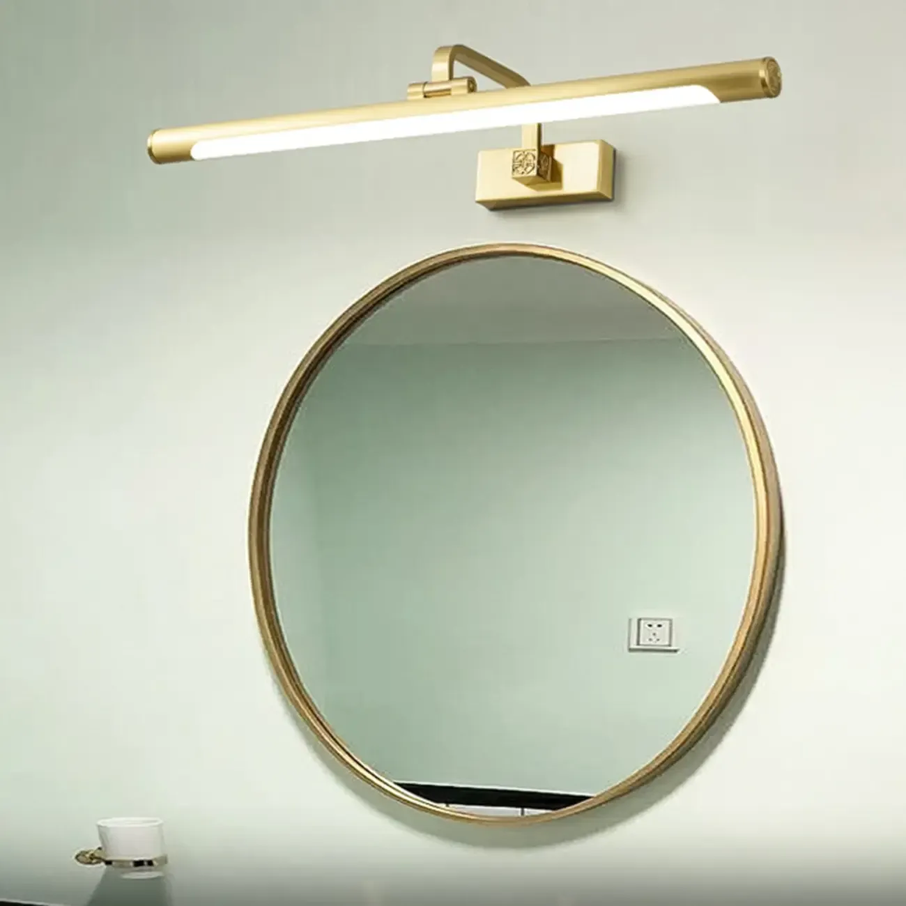 Minimalist Tubular Vanity Light with Adjustable Gold Arm