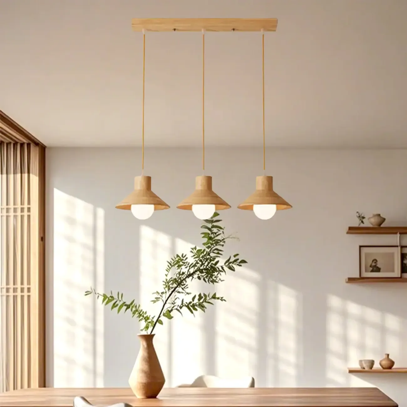 Rustic Island Light Modern Wood 3 Lights Cone Island Pendant