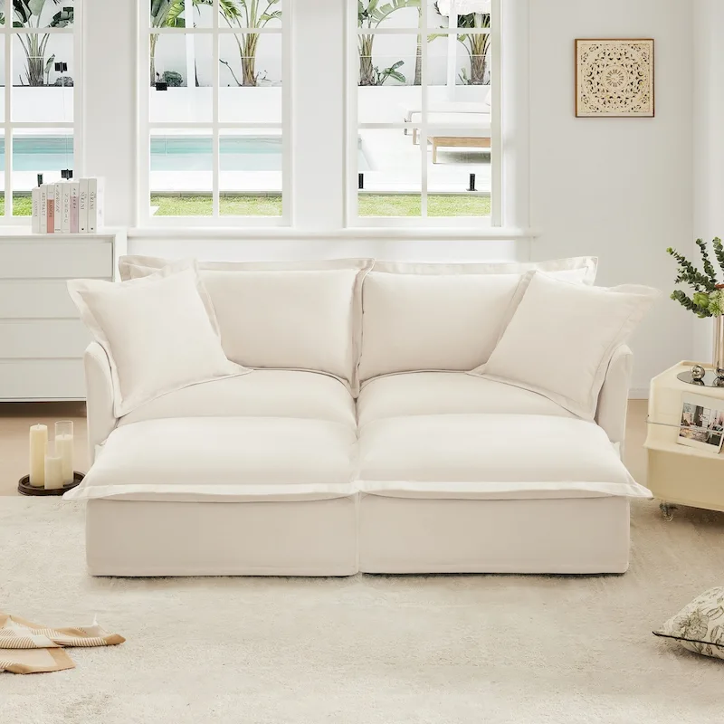 83.4 Chenille 2-Seater Sectional Sofa with Ottomans