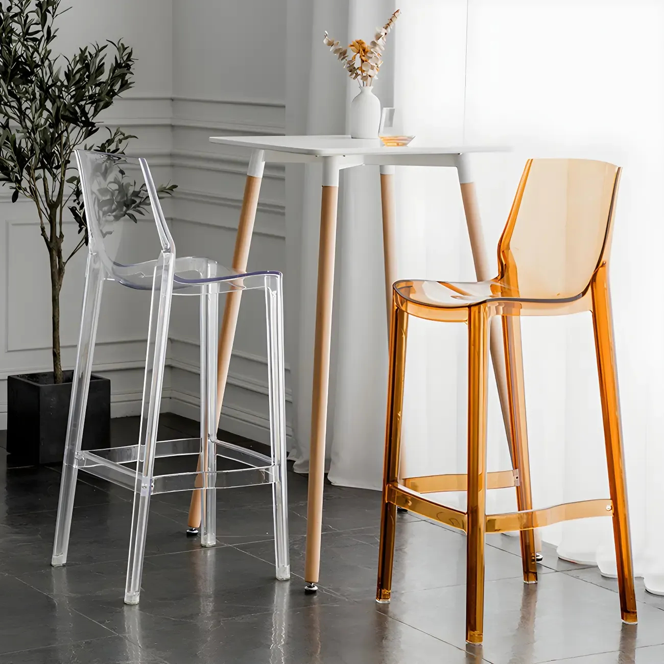 Modern Acrylic Transparent Chic Rectangle Durable Bar Stool