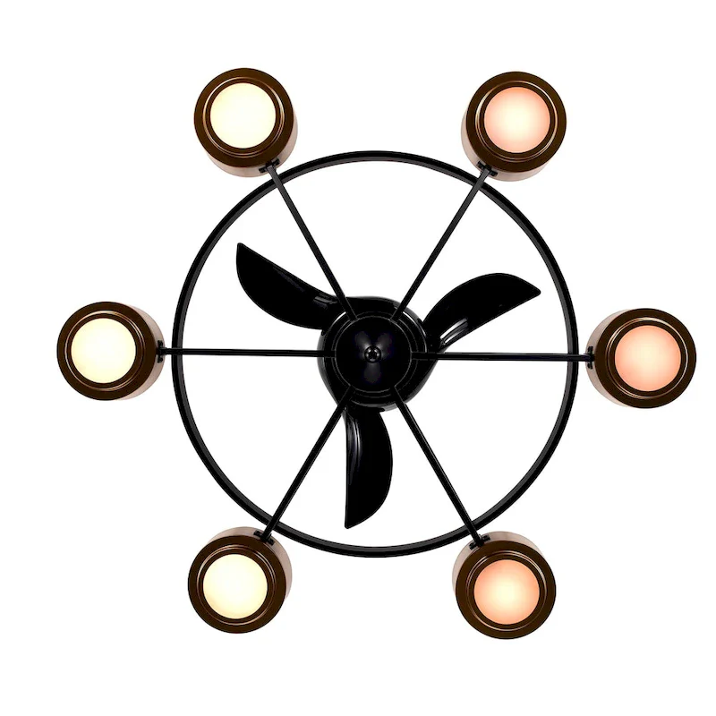 Larissa Matte Ceiling Fan Black+Gold 37-Inch 6-Light Open Metal Cage (Includes Remote)