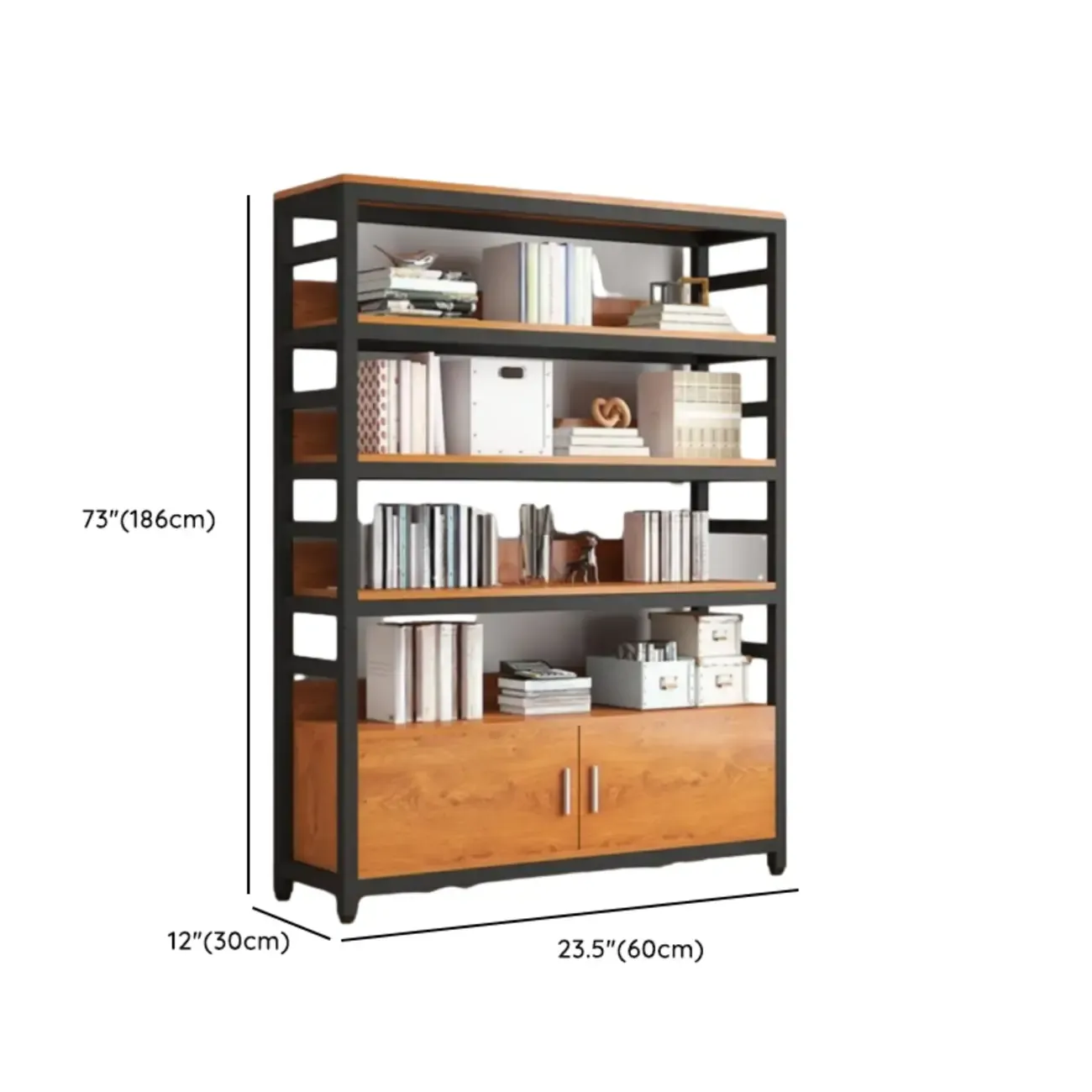 Brown Multi-Shelf Wooden Vertical Bookcase with Cabinet