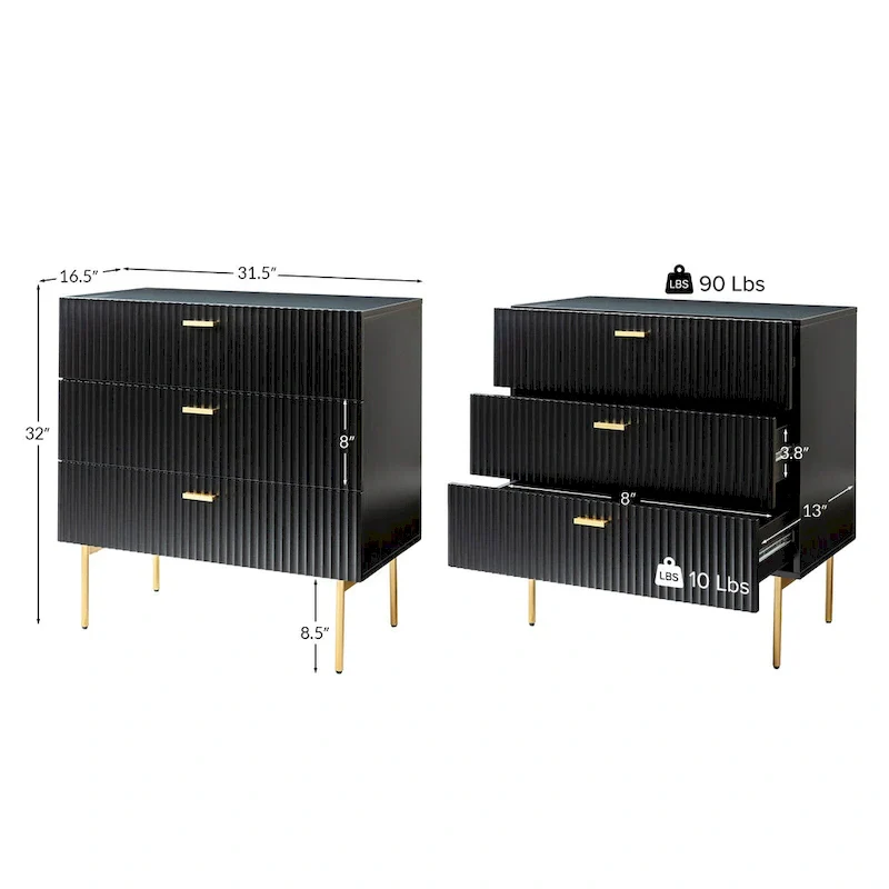 Gilb Modern 3-Drawer Dresser Nightstand with Metal Legs by HULALA HOME