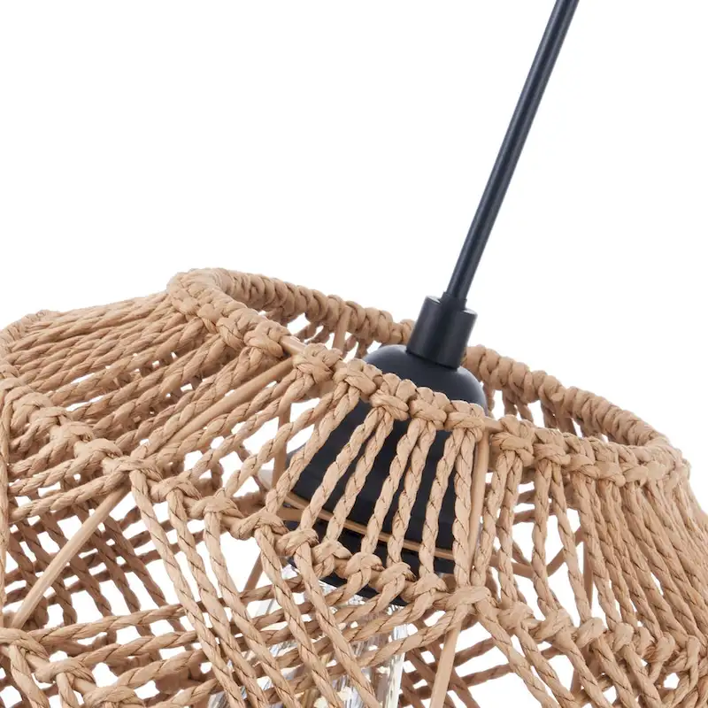CO-Z Boho Handwoven Hemp Rope Globe Pendant Light Fixture - Tan