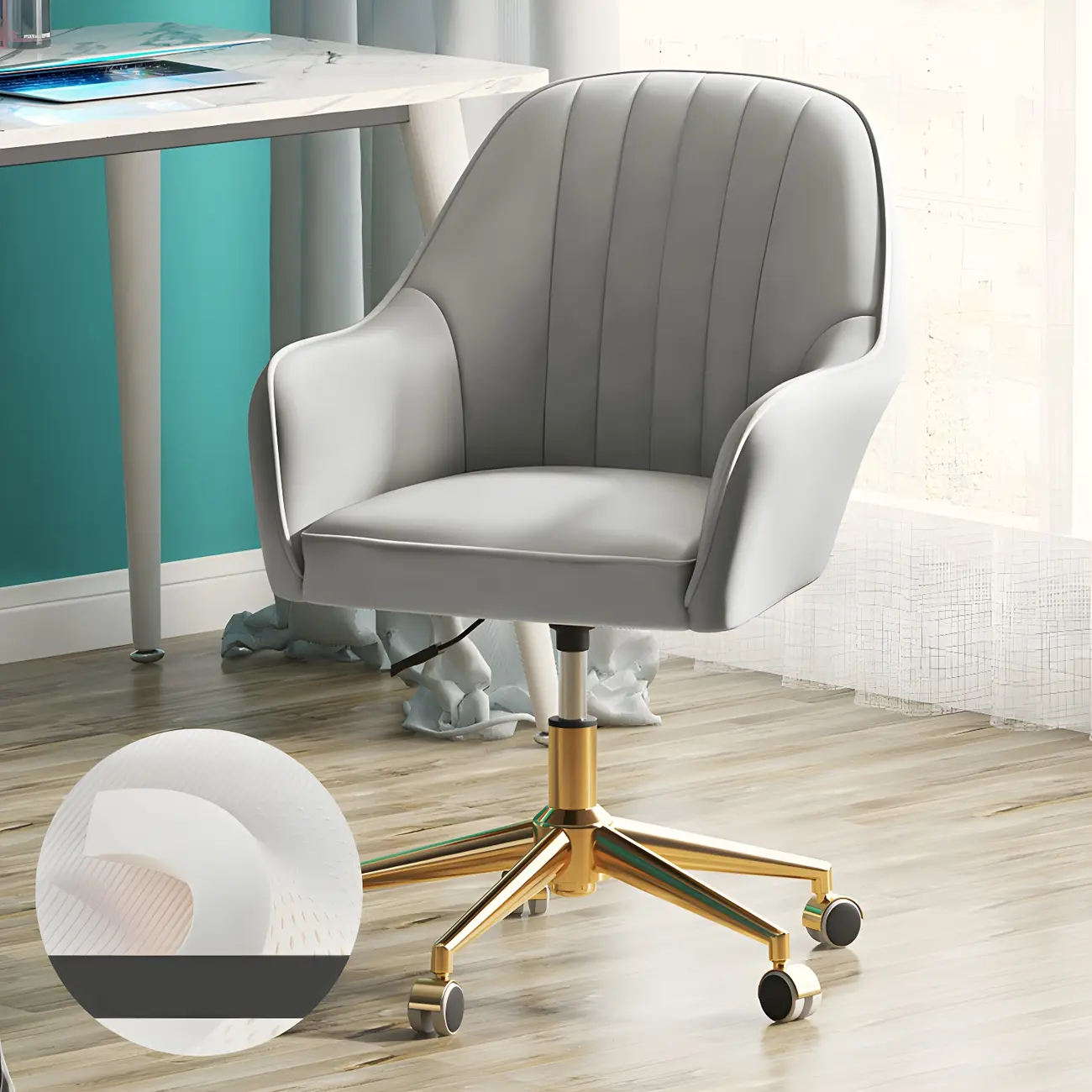 Modern Yellow Leather Swivel Office Chair