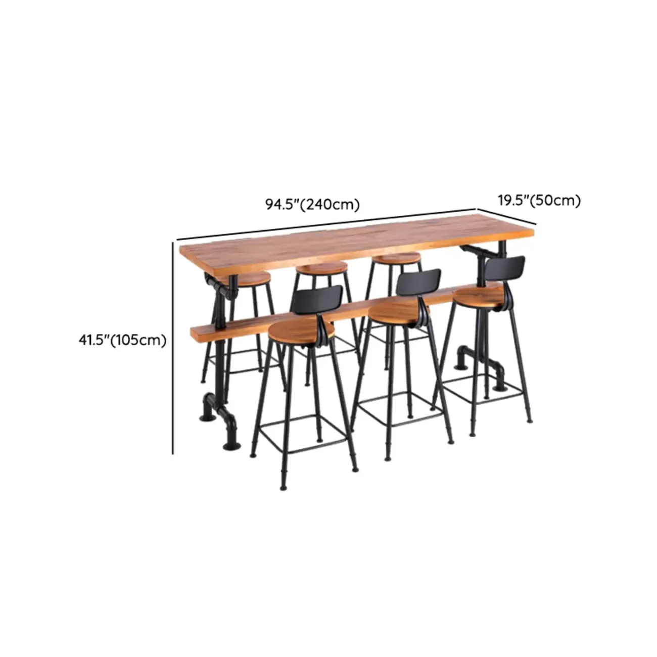 Industrial Brown Wooden Fixed Top Metal Leg Bar Tables