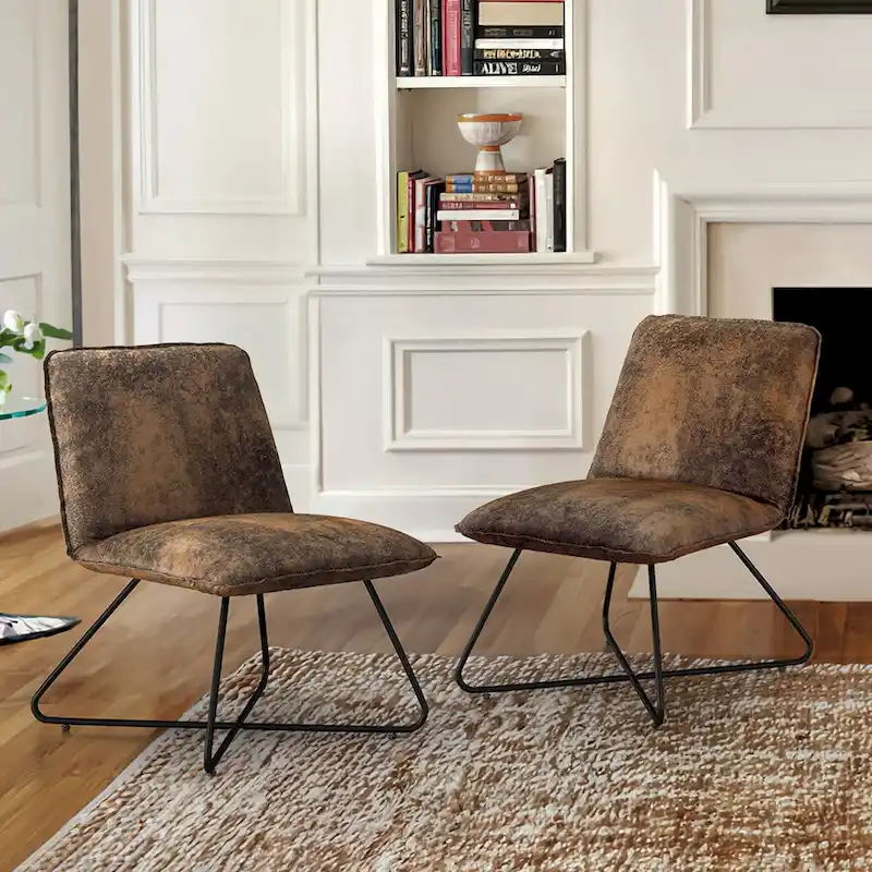 Mid Century Faux Leather Accent Chair With Adjustable Backrest Set of 2 - 31.5 H X 22.2 W X 23.6 D